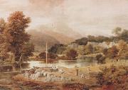 Ramsay Richard Reinagle A Slate Wharf,with the Village of Clappersgate and Coniston Fells,near the Head of Windermere-Forenoon (mk47) oil painting reproduction